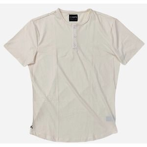 Cuts Clothing Men's Curve Hem Henley 4 Way Stretch Tee T-Shirt - Egg Shell